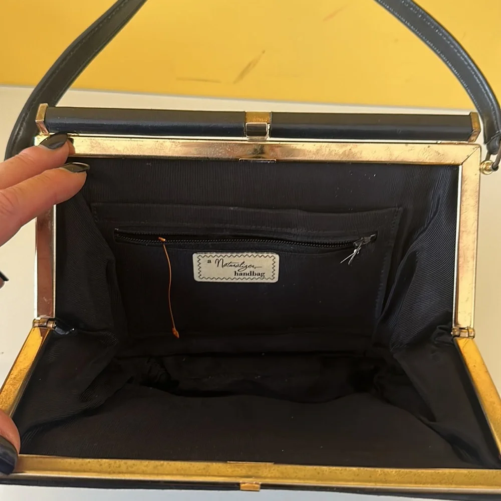 Vintage Naturalizer Blue Suede Leather Top Handle Frame Purse Bag Pocketbook